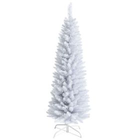 7 Feet Unlit Artificial Slim Christmas Pencil Tree with Metal Stand-7 ft