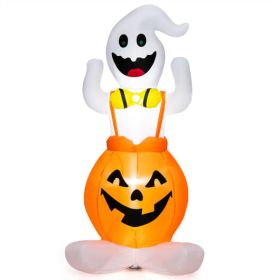 5 Feet Inflatable Halloween Pumpkin Ghost Blow-up Yard Decoration with LED Lights