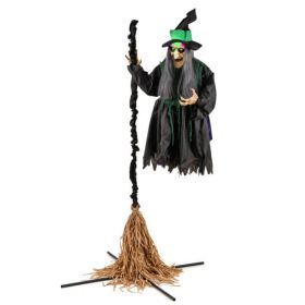7 Feet Witch on Broom Halloween Animatronic with LED Lights
