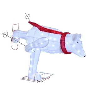 4.5 Feet Christmas Skiing Polar Bear with LED Lights and Ground Stakes
