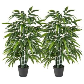 2 Pack Fake Bamboo Leave Tree with 3 PE Bamboo Trunk-Green