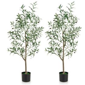 4.5 Feet Tall Artificial Olive Tree Fake Potted Trees with Realistic Fruits-Set of 2