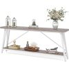 Heavy Duty 70-inch Industrial Grey Wood Top Sofa Table with White Metal Frame