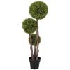 HOMCOM 45.3" Artificial Ball Boxwood Topiary Tree Fake Plant in Pot for Indoor Outdoor Living Room Decoration Light Green