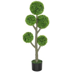 HOMCOM 43.3" Artificial Ball Cypress Topiary Tree, Fake Plant in Pot for Indoor Outdoor Living Room Green