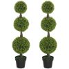 HOMCOM 2 PCS 45.3" Topiary Balls Boxwood Topiary Plants, 3 Ball Fake Plants in Pots for Indoor Outdoor Living Room, Green
