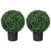 HOMCOM 2 Pack 20.5" Artificial Boxwood Topiary Trees with Pots Indoor/Outdoor Decorative Faux Plants
