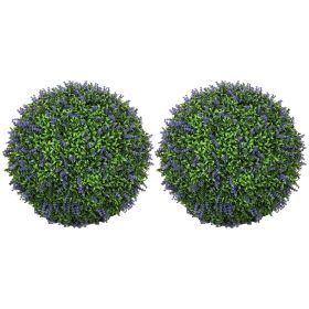 HOMCOM 2 PCS 16.5" Topiary Balls Lavender Topiary Plants, Faux Topiaries Indoor Outdoor Fake Plants for Home Decor