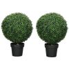 HOMCOM 23.6" Set of 2 Artificial Topiary Trees, Boxwood Topiary Plants, Fake Plants in Pot, Indoor Outdoor Green