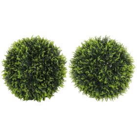 HOMCOM 2 PCS 17.7" Topiary Balls Cedar Topiary Plants, Indoor Outdoor Fake Plants, UV-protected, Green