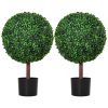 Outsunny Artificial Boxwood Ball Topiary Tree 23.5 Set of 2 Fake Decorative Plant for Outdoor Indoor Green