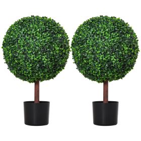 Outsunny Artificial Boxwood Ball Topiary Tree 23.5 Set of 2 Fake Decorative Plant for Outdoor Indoor Green