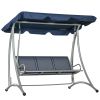 Outsunny 3 Person Patio Swing Seats, Porch Swing with Stand and Adjustable Canopy Outdoor Swing Chair Bench for Garden, Poolside, Blue