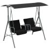 Outsunny 2-Seater Outdoor Porch Swing with Canopy and Table, Patio Swing Chair for Garden, Poolside, Backyard, Black
