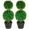 HOMCOM 2 Pcs Artificial Boxwood Ball Topiary Tree 23.5" with Double Ball-Shaped Leaves in Pot Green