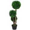 HOMCOM 3ft Artificial Triple Ball Boxwood Topiary Tree, Pot, Sandalwood Leaves, Indoor Outdoor Home