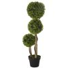 HOMCOM 35.5" Faux Boxwood Triple Sphere Topiary, Light Green, Indoor & Outdoor Decor, Potted