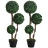 HOMCOM 35.5" Ball Boxwood Topiary Tree Artificial Plant in Pot for Indoor & Outdoor Home Decor