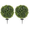 HOMCOM 2 Pack 1.3ft Artificial Ball Boxwood Topiary with Ground Stake, UV Resistant Faux Greenery for Indoor Outdoor