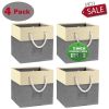 12" Foldable Storage Bins, 4 Piece Set Fabric Closet Drawers Organizer with Cotton Handles for Organizing Shelf Cabinet, Gray