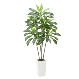VEVOR Artificial Dracaena Tree 6 ft, Fake Palm Tropical Plants with White Tall Planter, Faux Floor Silk Plant in Pot