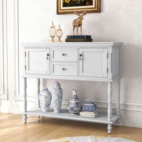 Retro Console Table with Storage, Narrow Entryway Table with 2 Drawers and 2 Door Cabinets, Long Sofa Table Behind Couch for Living Room, Foyer