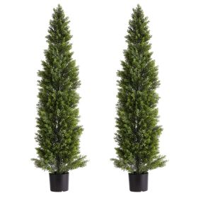 VEVOR Artificial Topiary Cedar Trees, 60 inch 2 Set Faux Pine Shrubs Plants, Fake Silk Tree Look Real