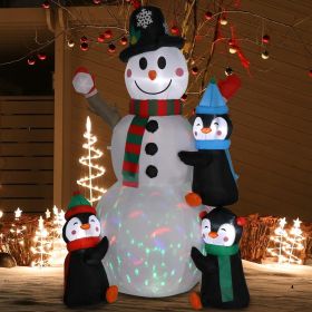 6ft With 3 Penguins, 4 Light Strings, 1 Colorful Rotating Light, Inflatable Snowman Decoration