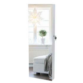 Full Mirror Wooden Wall Mounted 4-Layer Shelf 2 Drawers With Inner Mirror 8 Blue LED Light Jewelry Storage Mirror Cabinet - White XH