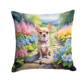 Chihuahua Spring Path Throw Pillow Machine Washable, Indoor Outdoor Decorative Pillow for Couch, Bed or Patio, 14Hx14W
