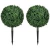 HOMCOM Artificial Boxwood Trees w/ Ground Stake, Set of 2 Ball Shaped Topiary Trees for Home Office & Living Room, UV Resistant