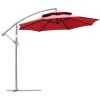 9' 2-Tier Cantilever Umbrella with Crank Handle, Cross Base and 8 Ribs, Garden Patio Offset Umbrella for Backyard, Poolside, and Lawn, Red