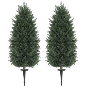 HOMCOM 43.3 Inch Set of 2 Artificial Cypress Topiary Tree, Indoor Outdoor UV Resistant Faux Plants with Ground Stake for Garden