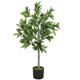 HOMCOM Potted Fake Plant, Lifelike Laurel Artificial Tree with 345 PEVA Leaves for Home Decor, Green