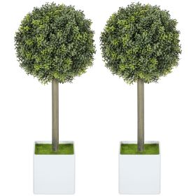 HOMCOM Lifelike Artificial Plants Set of 2, Fake Boxwood Topiary Balls with 114 PE Leaves for Home or Office Decor, Green