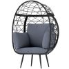 Rattan Egg Chair, Indoor Outdoor Lounger with Cushions and Cup Holder for Backyard, Garden, Lawn, Living Room, Grey