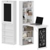 Fold-out Convertible Office Desk, Wall Mount Computer Desk with Blackboard and Side Shelf, White
