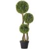 3FT Potted Fake Plant, Artificial Boxwood Topiary Tree, Triple Ball Tree for Indoor and Outdoor, Green
