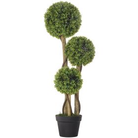 3FT Potted Fake Plant, Artificial Boxwood Topiary Tree, Triple Ball Tree for Indoor and Outdoor, Green