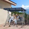 Outsunny 3 Person Patio Swing Seats, Porch Swing with Stand and Adjustable Canopy Outdoor Swing Chair Bench for Garden, Poolside, Blue