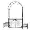7.2ft Black Iron Garden Arch with Arched Top and Gate Metal Arbor Trellis with Planter Boxes Outdoor Decorative Archway for Climbing Plants Backyard L