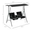 Outsunny 2-Seater Outdoor Porch Swing with Canopy and Table, Patio Swing Chair for Garden, Poolside, Backyard, Black