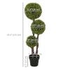 4FT Potted Fake Plant, Artificial Boxwood Topiary Tree, Triple Ball Tree for Indoor and Outdoor, Green