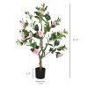 HOMCOM Set of 2 Decorative Artificial Plants, Camellia Flowers in Pots, Fakes Plant for Home Indoor Decor, 39 inch, Pink