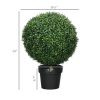 HOMCOM 23.6" Set of 2 Artificial Topiary Trees, Boxwood Topiary Plants, Fake Plants in Pot, Indoor Outdoor Green