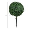 HOMCOM Artificial Boxwood Trees w/ Ground Stake, Set of 2 Ball Shaped Topiary Trees for Home Office & Living Room, UV Resistant