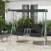 Outsunny 2-Seater Outdoor Porch Swing with Canopy and Table, Patio Swing Chair for Garden, Poolside, Backyard, Black