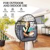 Rattan Egg Chair, Indoor Outdoor Lounger with Cushions and Cup Holder for Backyard, Garden, Lawn, Living Room, Grey