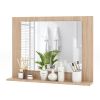 Rectangular 23 x 17 inch Bathroom Wall Mirror with Shelf in Brown Wood Finish