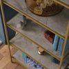 Gold Metal Display Rack Etagere Bookcase with 5 Faux Stone Storage Shelves
